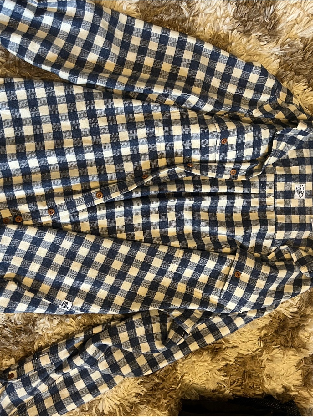 Men's Navy and Cream Plaid Button-Down Shirt